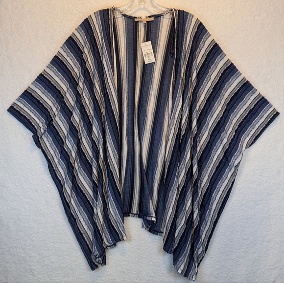 My Danielle Denim Blue & White Striped Cardigan Shawl Cover Top - Picture 1 of 6